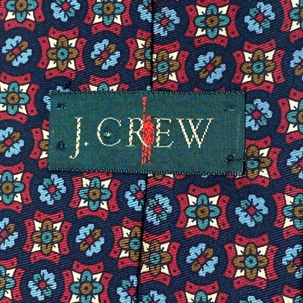 Vintage J. Crew Silk Tie Medallion Mens Blue Red Oarsma Geometric USA Academia